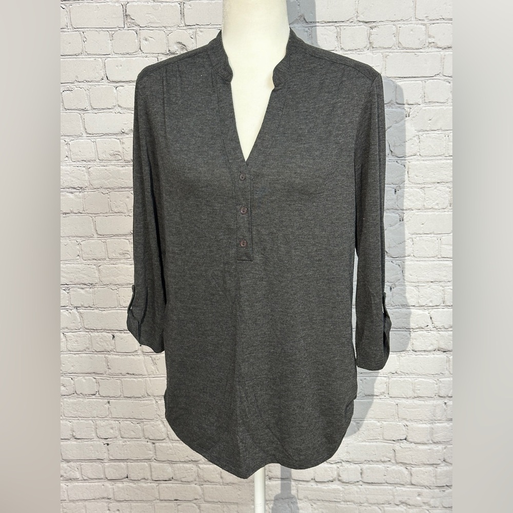 Perceptions Dark Gray 3/4 Sleeve Top